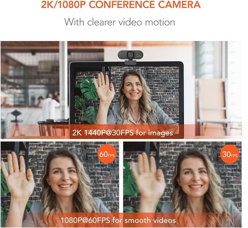 NUROUM V15AF 2K Webcam for PC, 1080p 60FPS AutoFocus Web Camera with Microphone, Privacy Cover and Mute, 75°FOV Dual Microphone USB FHD Computer Camera, Plug and Play for Zoom/Skype/Teams, White in Saudi Arabia