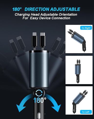 Retractable Car Charger, 4 in 1 Fast Car Phone Charger, Car Charger Adapter with 2 Retractable Cords 2.6ft & 2 USB Ports, Compatible with iPhone 15/14/13/12/11 Series, Galaxy, Pixel in Saudi Arabia