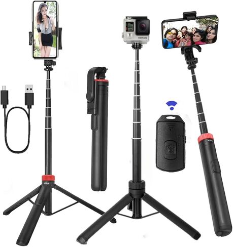 Selfie Stick Tripod,50" Portable Aluminum Phone Tripod Stand with Wireless Remote Shutter,Lightweight,Extendable Small Tripod for iPhone/Samsung/Huawei/Gopro and Cameras. in Saudi Arabia