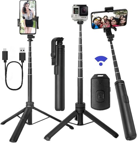 Selfie Stick Tripod,50" Portable Aluminum Phone Tripod Stand with Wireless Remote Shutter,Lightweight,Extendable Small Tripod for iPhone/Samsung/Huawei/Gopro and Cameras. in Saudi Arabia