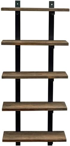 Alaterre Furniture Pomona 36" Tall 4-Shelf Metal and Solid Wood Bath Wall Shelf, Durable Natural Finish, Rustic Industrial Style for Any Room, Hangs Easily w/ EZ Drywall Anchors, 8" Deep in Saudi Arabia