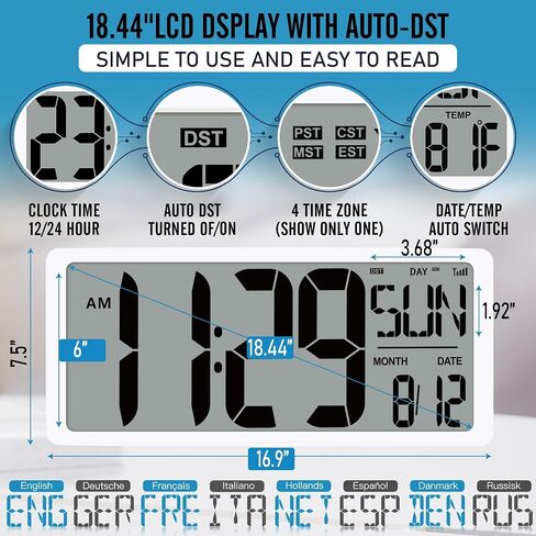 TXL Silver Large Digital Wall Clock with Backlight, 14.2" Battery Operated Alarm Clock with Day, Date & Temperature, Large Wall Clock for Classroom,Bedroom, Livingroom, Office，（Battery Included） in Saudi Arabia