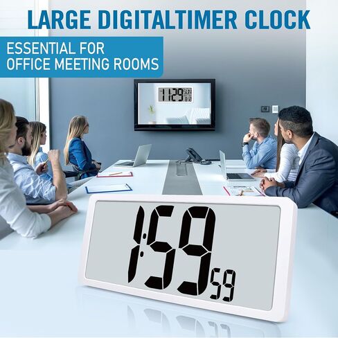 TXL Silver Large Digital Wall Clock with Backlight, 14.2" Battery Operated Alarm Clock with Day, Date & Temperature, Large Wall Clock for Classroom,Bedroom, Livingroom, Office，（Battery Included） in Saudi Arabia