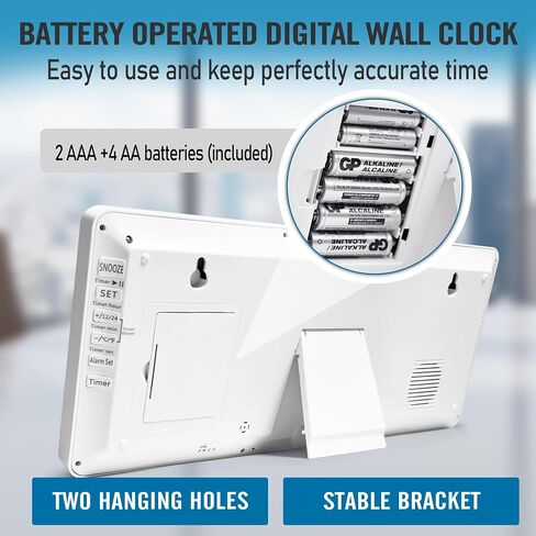 TXL Silver Large Digital Wall Clock with Backlight, 14.2" Battery Operated Alarm Clock with Day, Date & Temperature, Large Wall Clock for Classroom,Bedroom, Livingroom, Office，（Battery Included） in Saudi Arabia