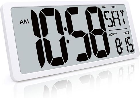 TXL Silver Large Digital Wall Clock with Backlight, 14.2" Battery Operated Alarm Clock with Day, Date & Temperature, Large Wall Clock for Classroom,Bedroom, Livingroom, Office，（Battery Included） in Saudi Arabia