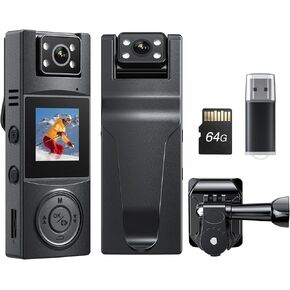 BOBLOV A23Pro Body Camera with 180°Rotatable Lens, 2K/48MP Small Body Camera, Night Vision Function, Last Long for 7-Hour Recording, with a Car Mount for Cycling&1/4 Screw Hole