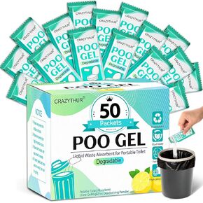 Portable Poo Poo Gel, 70 Packets Camp Toilet Portable Gel, Portable Toilet Camp Gel with Lemon Scent, Camp Toilets with Gel, Eco Gel for Portable Toilet for Outdoor Hiking and Camping