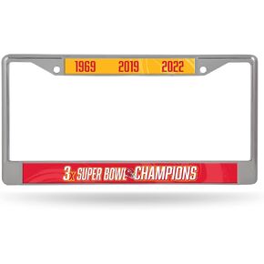 Rico Industries NFL Football Kansas City Chiefs 2024 Super Bowl LVIII Champions إطار من الكروم مقاس 12 بوصة × 6 بوصة مع حشوات لاصقة - ملحقات السيارة/الشاحنة/سيارات الدفع الرباعي