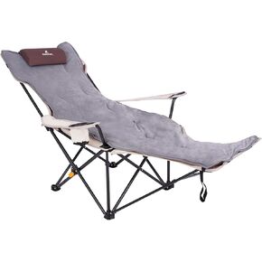 Reclining Camping Chair with Footrest, Folding Lawn Chair with Detachable Headrest, Folding Lounge Chairs for Camping, Beach, Outdoor Activities