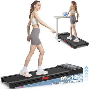 Walking Pad Treadmill with 12% 9-Level Auto Incline, 400+ lbs Capacity Under Desk Treadmill with Auto Incline, Compact & Portable Treadmills for Home Small/Office, 2.5 HP, Black