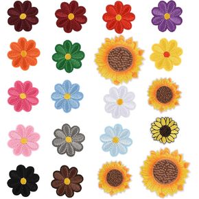 Redvigh Flower Sew on Patches 30PCS, Colorful Crochet Fabric Patch Embroidered Appliques Unique Floral Decorative Applique Patches Craft for Sweater Clothes Bags DIY Hair Clip Accessory