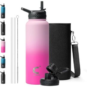 زجاجة مياه معزولة سعة 64 أونصة، إبريق ماء معزول من Coolplus نصف جالون مع قش من الفولاذ المقاوم للصدأ بجدار مزدوج، قارورة معدنية كبيرة خالية من مادة BPA، مقاومة للتسرب، تحافظ على البرودة 48 ساعة ساخنة 24 ساعة، أزرق أسود in Kuwait