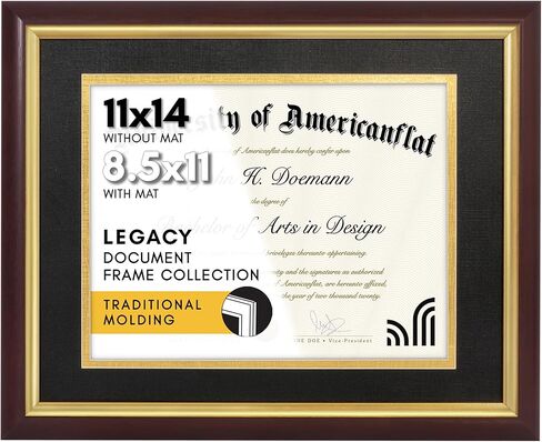 Americanflat Ornate 11x14 Diploma Frame in Mahogany and Gold - Certificate Frame with Black and Gold Mat Displays 8.5x11 Diplomas or Use as 11x14 Frame Without Mat - Vintage Picture Frame in Kuwait