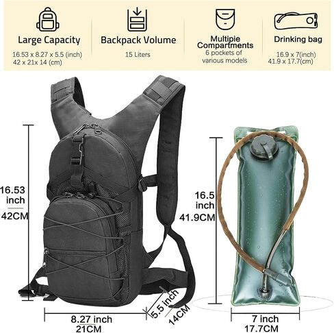 Tactical Hydration Backpack 3L, Lightweight Water Bag Hydration Pack, Hiking Backpack with Water Bladder for Men Women, Hydration Pack for Cycling, Running, Hunting in Saudi Arabia