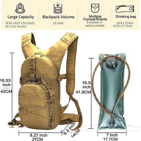 Tactical Hydration Backpack 3L, Lightweight Water Bag Hydration Pack, Hiking Backpack with Water Bladder for Men Women, Hydration Pack for Cycling, Running, Hunting in Saudi Arabia