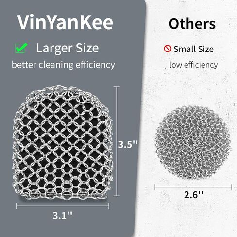 جهاز غسيل من الحديد الزهر بمقبض | جهاز غسيل الأطباق المعدنية | 316 منظف الحديد الزهر، منظف سلسلة البريد لمقلاة الحديد الزهر - فرشاة تنظيف الحديد، مجموعة تنظيف الصوف الفولاذي (1 فرك + 1 مكشطة) in Kuwait