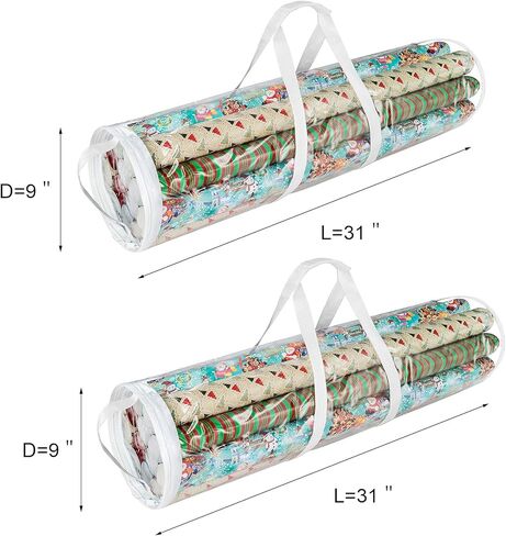 أكياس تخزين لفافة ورق تغليف الهدايا من Elf Stor بطول 31 بوصة، 2 قطعة من حقائب اليد الشفافة بمقابض، تناسب ما يصل إلى 25 قطعة من لفة ورق تغليف الهدايا في كل حقيبة in Kuwait