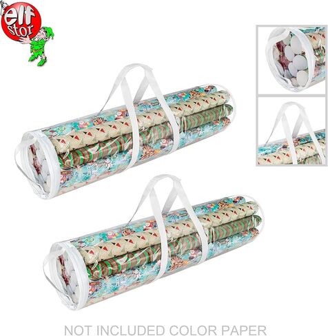 أكياس تخزين لفافة ورق تغليف الهدايا من Elf Stor بطول 31 بوصة، 2 قطعة من حقائب اليد الشفافة بمقابض، تناسب ما يصل إلى 25 قطعة من لفة ورق تغليف الهدايا في كل حقيبة in Kuwait