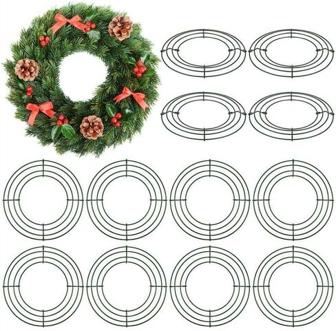 Aodaer 12 Pack 14 Inch Wire Wreath Frame Christmas Dark Green Wire Wreath Ring Round Metal DIY Floral Crafts Wire Wreath for Halloween New Year Holiday Valentines Day Decorations in Saudi Arabia