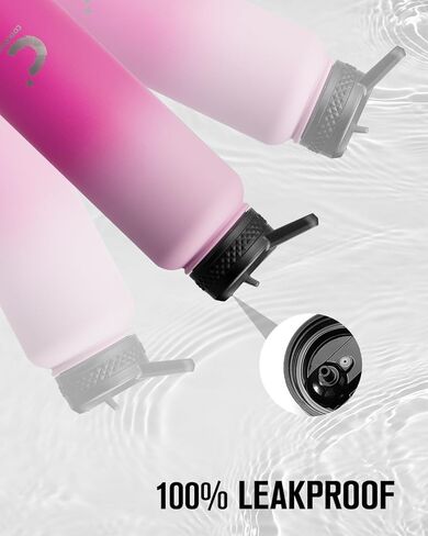 زجاجة مياه معزولة سعة 64 أونصة، إبريق ماء معزول من Coolplus نصف جالون مع قش من الفولاذ المقاوم للصدأ بجدار مزدوج، قارورة معدنية كبيرة خالية من مادة BPA، مقاومة للتسرب، تحافظ على البرودة 48 ساعة ساخنة 24 ساعة، أزرق أسود in Kuwait