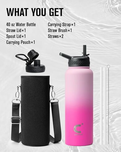 زجاجة مياه معزولة سعة 64 أونصة، إبريق ماء معزول من Coolplus نصف جالون مع قش من الفولاذ المقاوم للصدأ بجدار مزدوج، قارورة معدنية كبيرة خالية من مادة BPA، مقاومة للتسرب، تحافظ على البرودة 48 ساعة ساخنة 24 ساعة، أزرق أسود in Kuwait