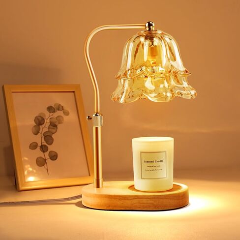 Flower Candle Warmer Lamp with Timer: 2H/4H/8H Timer Adjustable Height with 2 Bulbs - Dimmable Wax Melt Warmer for Home Decor in Saudi Arabia