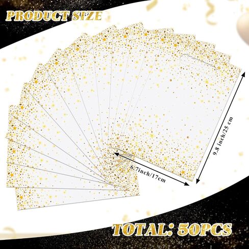 Pasimy 50 Pack Black and Gold Favor Bags Black Gold Party Gift Bags Die Cut Plastic Treat Goodie Merchandise with Handle for Birthday Party Wedding Bridal Baby Shower Christmas New Year Gift Supplies in Saudi Arabia