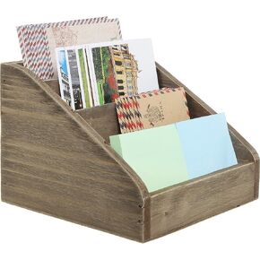 MyGift Decorative 4 Compartment Mail Sorter in Vintage Style Weathered Gray Wood - Office Desk Documents and Stationery Supplies Organizer Storage Caddy