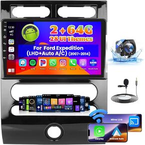ترقية راديو Roinvou 8 Cores 4+64G Android لسيارة Ford Expedition 2007-2014 (مكيف هواء يدوي)، شاشة لمس عالية الدقة مقاس 9 بوصات مع CarPlay اللاسلكي Android Auto GPS Navi WiFi وكاميرا احتياطية مرآة وصلة بلوتوث وميكروفون RDS