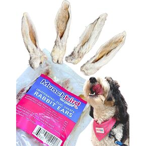 Dehydrated Rabbit Ears for Dogs & Cats, European Furry Rabbit Ear Natural Fiber for Dogs, Rawhide Free Alternative to Pig Ears for Dogs, Pack of 10 to 15 Ears (Size Varies)