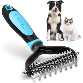 MIU COLOR Dog Brush Kit 2PCS, Deshedding Dog Brush & 2 Sided Undercoat Rake for Dogs & Cats, Long Medium Hair Deshedding Tool, Effective Dog Brush Set Removing Knots, Mats, Tangles, Extra Wide
