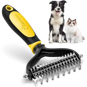 MIU COLOR Dog Brush Kit 2PCS, Deshedding Dog Brush & 2 Sided Undercoat Rake for Dogs & Cats, Long Medium Hair Deshedding Tool, Effective Dog Brush Set Removing Knots, Mats, Tangles, Extra Wide