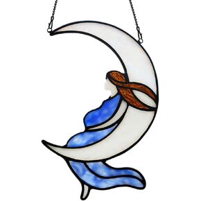 BOXCASA Yoga Decor Stained Glass Suncatcher,Women Yoga Ornament Stained Glass Window Hangings,Yoga Decorations for Home,Stained Glass Decor for Living Room Yoga Room Meditation Room