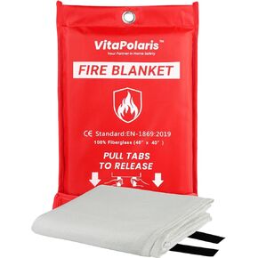 VitaPolaris 2024 Emergency Fire Blanket for Home and Kitchen - 39.4" x 39.4" Fiberglass Fire Blanket - Class K Fire Blanket for Home,Kitchen,Grill,Car (2PACK)