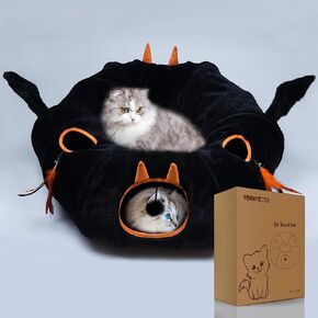 Cat Tunnel Bed,Cat Tunnel Bed with Soft Central Cat Couch,Cat Toys for Indoor Cats,Self-Luminous Collapsible Peekaboo Cat Cave,Cat Donut Tunnel and Kitty Toy Set