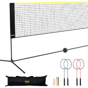 VEVOR Badminton Net Set, Outdoor Backyard Beach Park Badminton Net, Portable Badminton Equipment Set, Adults Kids Badminton Net with Poles, Carrying Bag, 4 Iron Rackets, and 3 Nylon Shuttlecocks