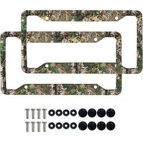 2 Pack Camo Hunting Print License Plate Frame Decorative Aluminum Car Tag Cover Holder Auto Car for US Canada Standard 12.2" x 6.3" with 4 Holes and Screws