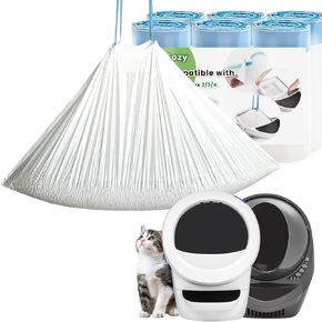 120 Pack Cat Litter Bags Compatible with Litter-Robot 3/4, Drawstring Closure, Reinforced, Compatible with Litter Box 2/3/4