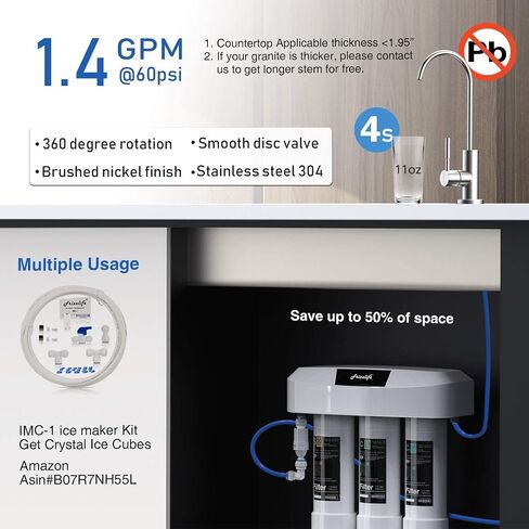 Frizzlife Under Sink Water Filter System with Brushed Nickel Faucet SP99-NEW, NSF 42&53 Certified 3-Stage 0.5 Micron Removes Lead, Chlorine, Chloramine, Fluoride, Odor- Quick Change in Saudi Arabia
