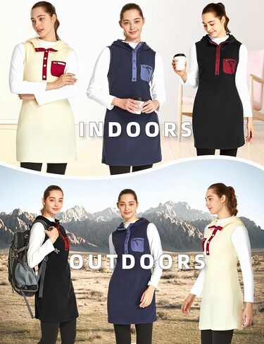 FitsT4 سترة رياضية نسائية من الصوف سترة بدون أكمام سترة سترة بأزرار حتى فستان حراري مع جيوب in Kuwait