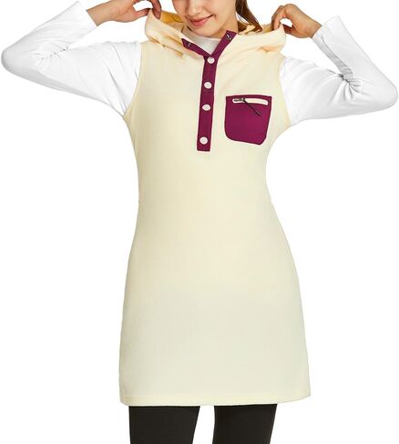 FitsT4 سترة رياضية نسائية من الصوف سترة بدون أكمام سترة سترة بأزرار حتى فستان حراري مع جيوب in Kuwait