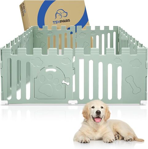 Dog Playpen with Door, 6-Panel 24" Indoor Puppy Playpen, Strong Plastic Small Pet Safety Fence Dog Pen, Non-Slip and Secure Pet Gate, Green in Saudi Arabia