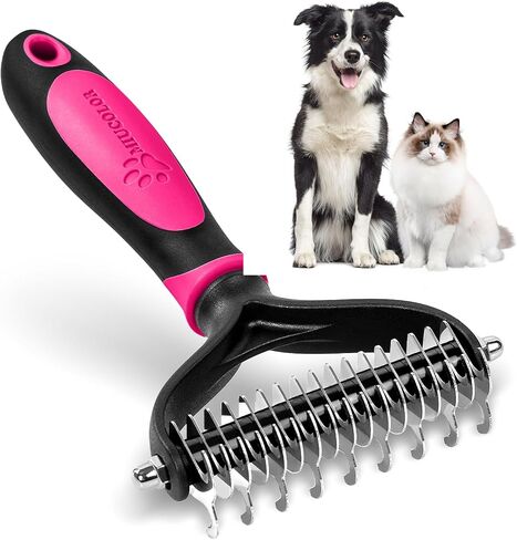 MIU COLOR Dog Brush Kit 2PCS, Deshedding Dog Brush & 2 Sided Undercoat Rake for Dogs & Cats, Long Medium Hair Deshedding Tool, Effective Dog Brush Set Removing Knots, Mats, Tangles, Extra Wide in Kuwait