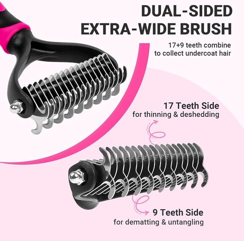 MIU COLOR Dog Brush Kit 2PCS, Deshedding Dog Brush & 2 Sided Undercoat Rake for Dogs & Cats, Long Medium Hair Deshedding Tool, Effective Dog Brush Set Removing Knots, Mats, Tangles, Extra Wide in Kuwait