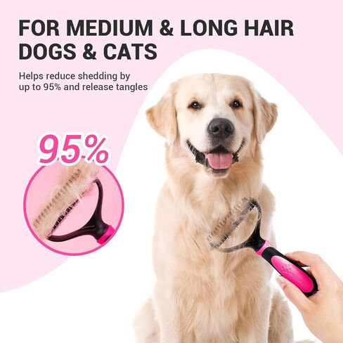 MIU COLOR Dog Brush Kit 2PCS, Deshedding Dog Brush & 2 Sided Undercoat Rake for Dogs & Cats, Long Medium Hair Deshedding Tool, Effective Dog Brush Set Removing Knots, Mats, Tangles, Extra Wide in Kuwait