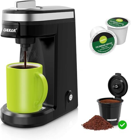 CHULUX Slim 2 in 1 Single Serve Coffee Maker for K Cup & Ground Coffee, Mini Travel One Cup Coffee Machine for Home, Desk, Kitchen and Bedroom, Included Coffee Filter, Fits Travel Mug in Saudi Arabia