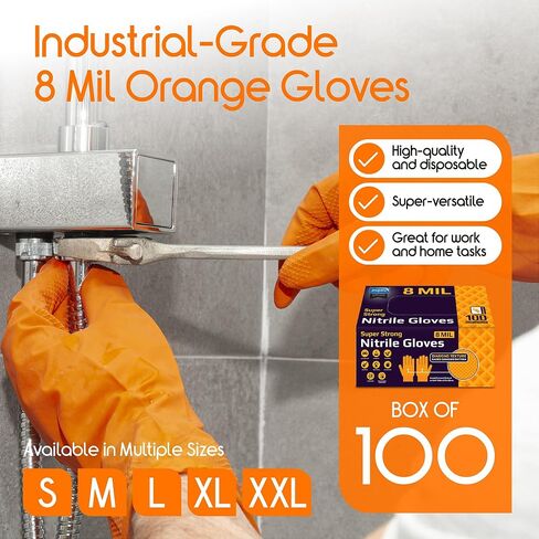 Inspire Heavy Duty Orange Nitrile Disposable Gloves | ULTRA 8 Mil Diamond Textured Grip | Industrial Mechanic Food in Saudi Arabia