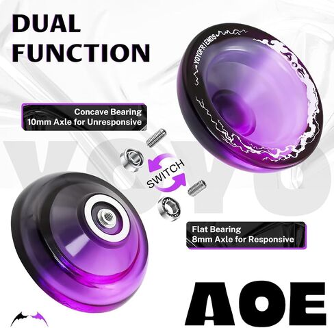 7YO Professional Responsive Yoyo for Beginners, Fingerspin Yoyo for Kids, Dual Purpose Yo-yo AOE Tug Return with 10 Strings, Bag, KK Bearing, Axle, Bearing Removal Tool (Blue Yellow) in Saudi Arabia
