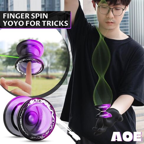7YO Professional Responsive Yoyo for Beginners, Fingerspin Yoyo for Kids, Dual Purpose Yo-yo AOE Tug Return with 10 Strings, Bag, KK Bearing, Axle, Bearing Removal Tool (Blue Yellow) in Saudi Arabia