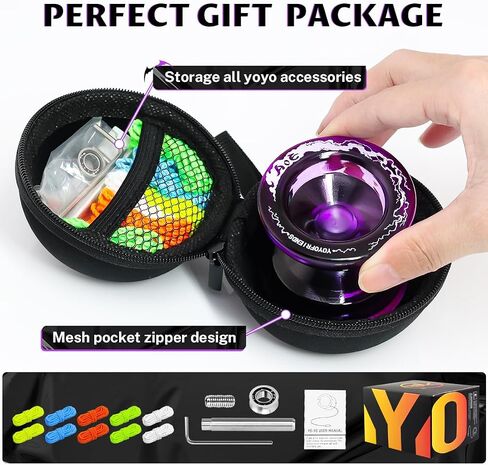 7YO Professional Responsive Yoyo for Beginners, Fingerspin Yoyo for Kids, Dual Purpose Yo-yo AOE Tug Return with 10 Strings, Bag, KK Bearing, Axle, Bearing Removal Tool (Blue Yellow) in Saudi Arabia